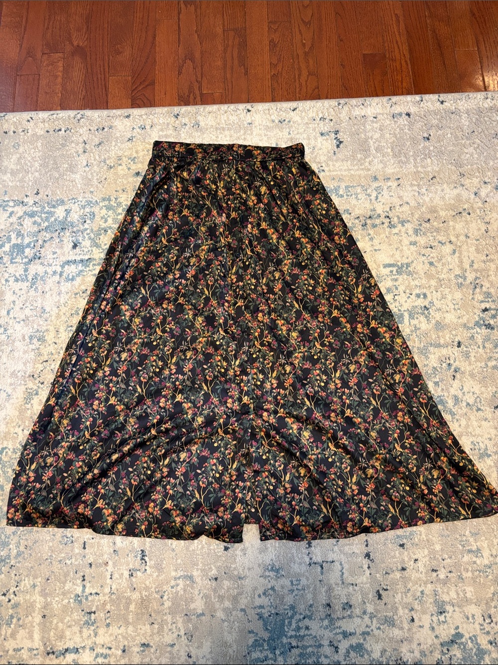 SHEIN Black A-Line Maxi Skirt with Multicolor Floral Print